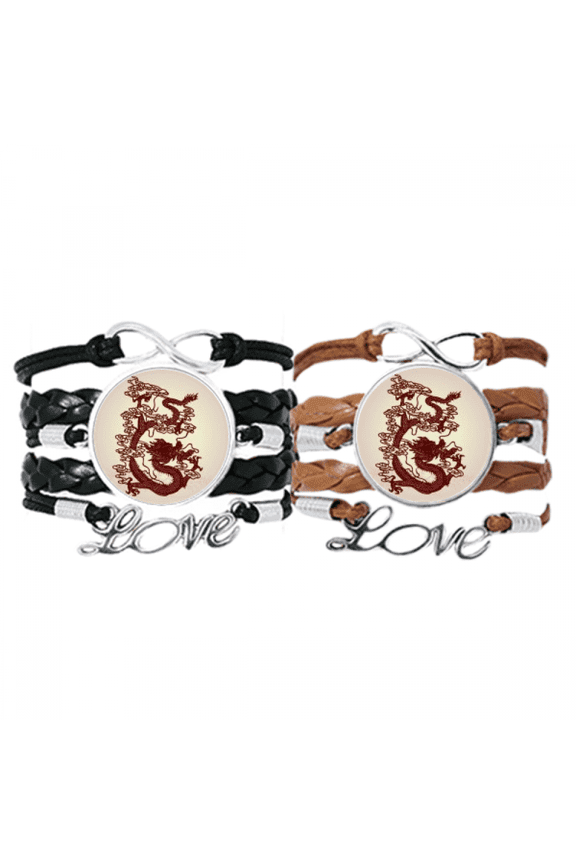 chinese dragon animal portrait bracelet hand strap leather wristband double set