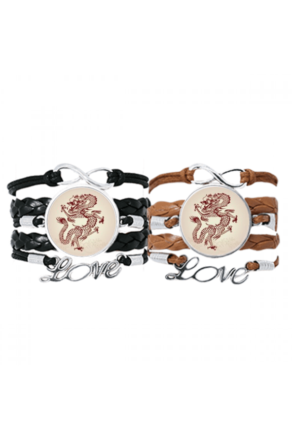 chinese dragon animal portrait bracelet hand strap leather wristband double set