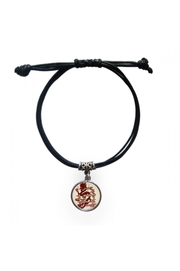 chinese dragon animal portrait bracelet leather wristband black jewelry