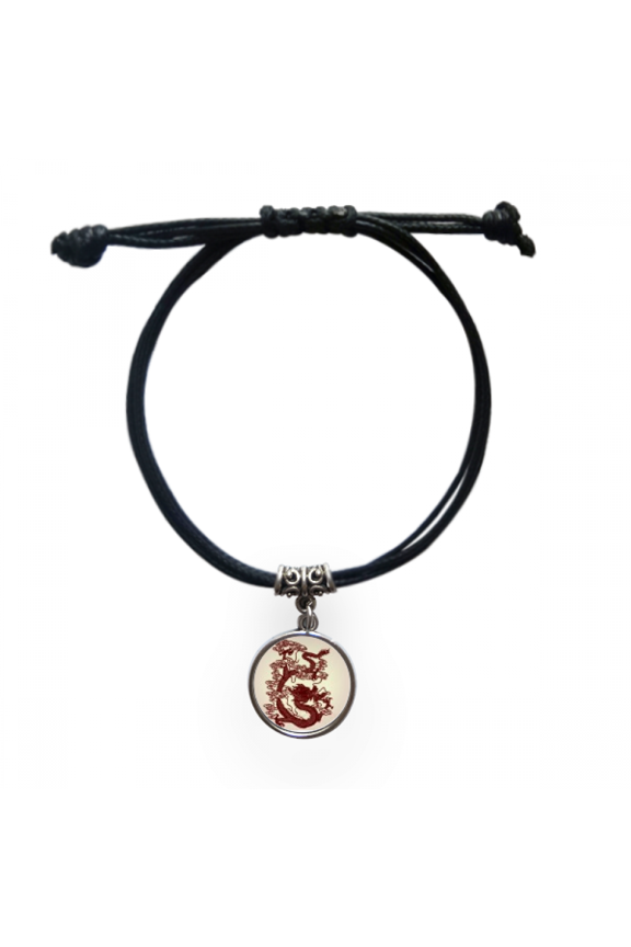 chinese dragon animal portrait bracelet leather wristband black jewelry