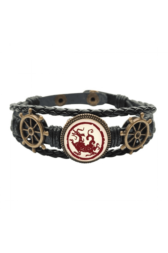 chinese dragon animal portrait leather braided ocean bracelet wristband