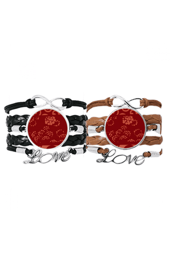 chinese japanese style asia wave dot pattern bracelet hand strap leather wristband double set
