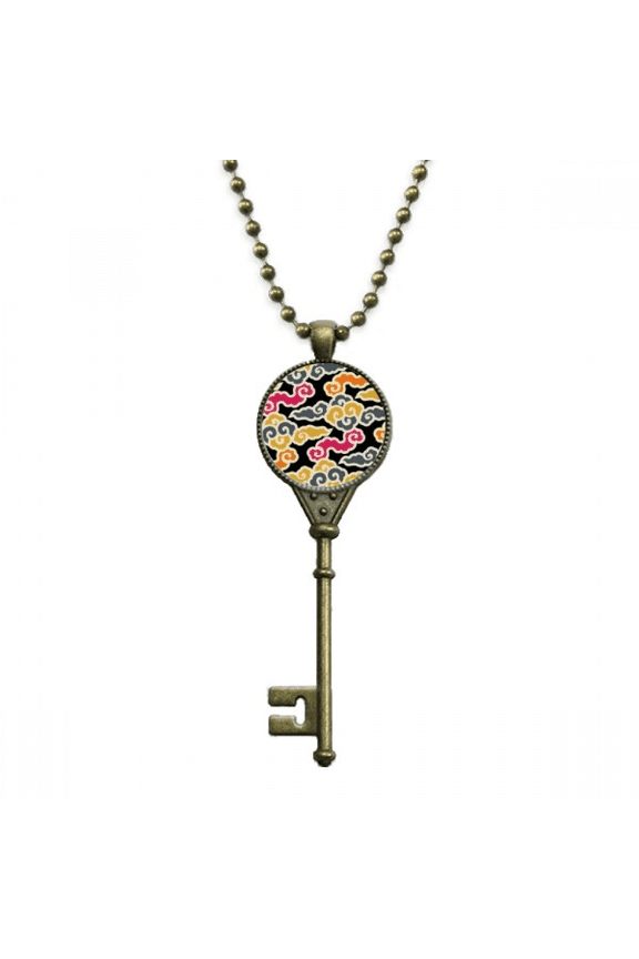 chinese japanese style auspicious clouds key necklace pendant tray embellished chain