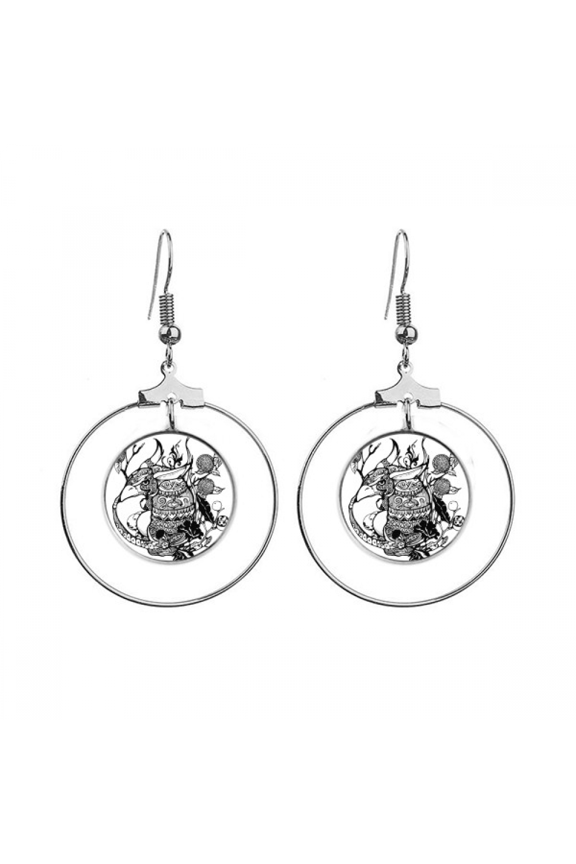 chinese masterpiece mountains rivers drawing earrings dangle hoop jewelry drop circle