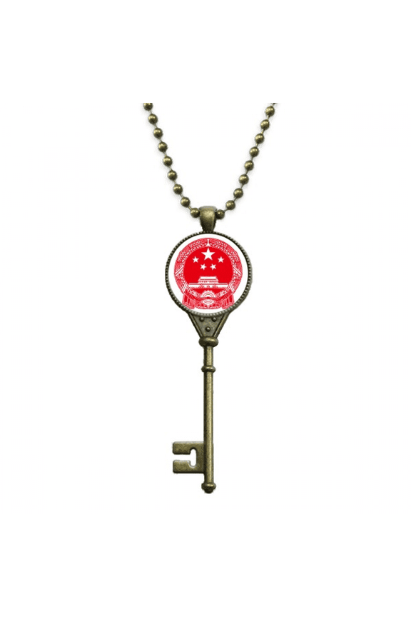 chinese national emblem red symbol key necklace pendant tray embellished chain
