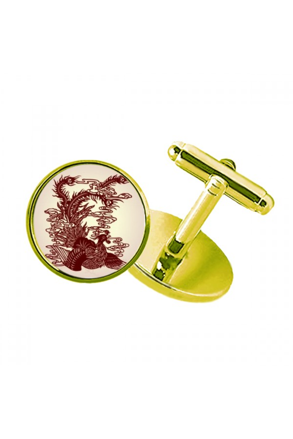 chinese phoenix bird animal portrait studded business metal cufflinks en