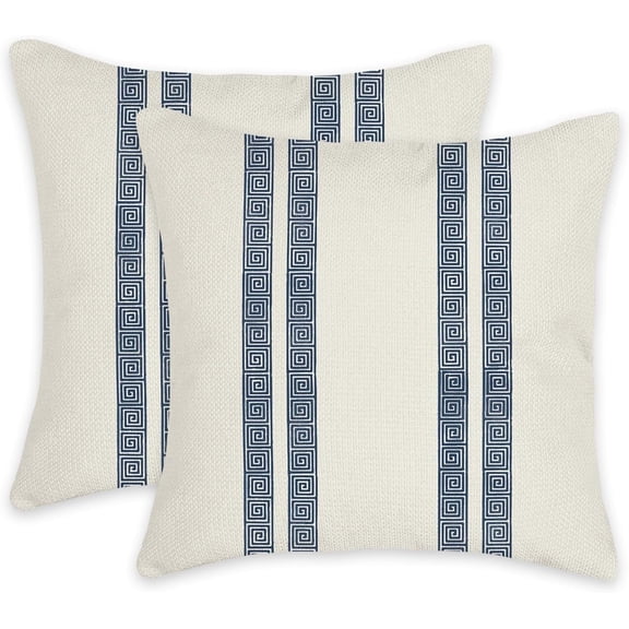 chinese style blue line geometric square pattern Pillows Covers 18x18 Inch Set of 2 Throw Pillows Decorative Outdoor Cushion Cases for Couch Sofa Living Room Home Decor (Chinese classical stripes)