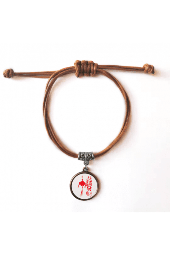chinese word chinese knot pattern bracelet leather hide wristband brown jewelry