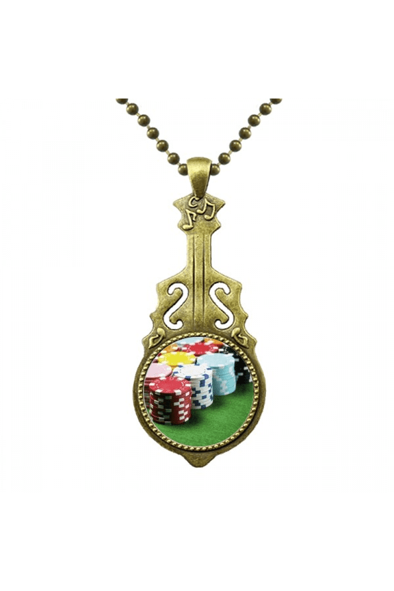 chip green table gambling photo necklace antique guitar jewelry music pendant