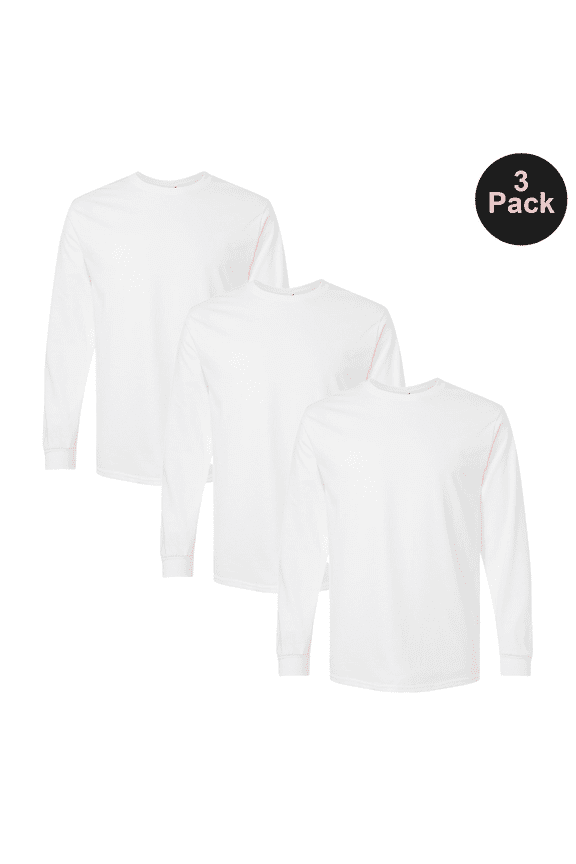 Ultra Cotton Long Sleeve T-Shirt for Men, Comfortable Classic Fit Blank White Tee 3-Pack, 3XL
