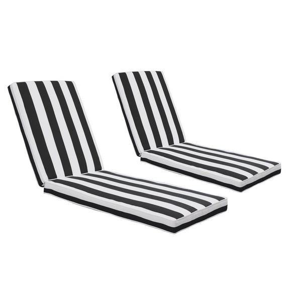 Only choice 2 Pieces Set Outdoor Lounge Chair Cushions Patio Chaise Lounge Replacement Cushions Funiture Seat Cushions Chair Pads Set of 2(Black+White Stripes-2 pcs)