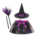 thumbnail image 1 of Izexuh Halloween Pumpkin Skirt and Witch Hat Set with Broomstick Printed Tulle Skirt and Hat Costume Outfit with 3 Piece Accessories Cosplay Dress and Party Outfit 100, 1 of 6