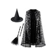 thumbnail image 1 of choiix Halloween Witch Cape and Hat Set with Tie Front Cloak and Broomstick Printed Cape and Hat Costume Outfit with 3 Piece Accessories Cosplay Dress and Party Outfit, 1 of 8