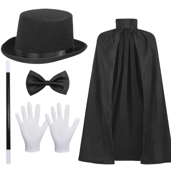choiix Magician Halloween Costume Set with Cape Hat Bow Tie Magic Wand and White Gloves 5 Piece Magic Outfit for Party Cosplay Dress for Performance