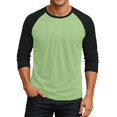 thumbnail image 1 of Gaukiv Men's Three Quarter Sleeve Shirts Color Block Raglan Crew Neck Shirts Contrast Sleeve Baseball Tops Light Green S, 1 of 7