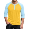 thumbnail image 1 of Gaukiv Men's Three Quarter Sleeve Shirts Contrast Henley Raglan Tees Color Block Baseball Shirts Yellow XL, 1 of 5