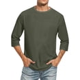 thumbnail image 1 of Gaukiv Men's Three Quarter Sleeve Shirts Crew Neck Solid Color Tees Basic Casual Shirts Dark Gray L, 1 of 4