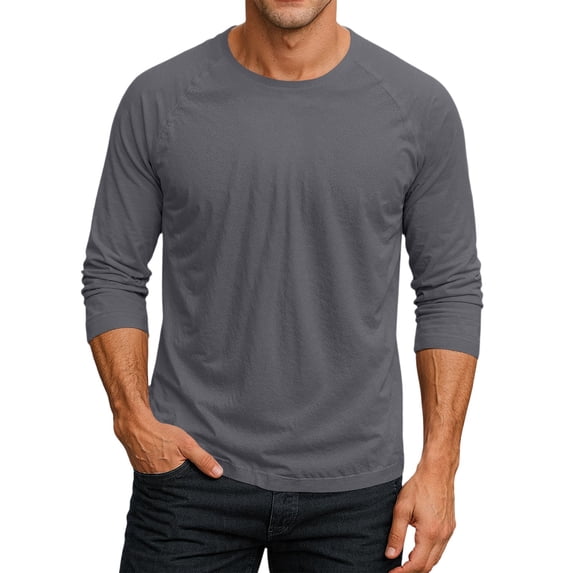 Gaukiv Men's Three Quarter Sleeve Shirts Raglan Crew Neck Tees Solid Color Baseball Shirts Gray M