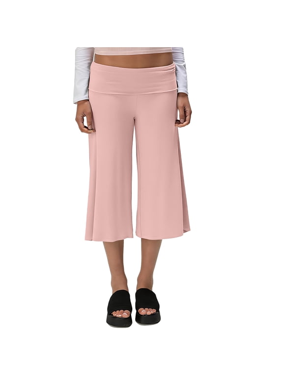 Wide Leg Capri Pants for Women Pleated Relaxed Fit Cropped Trousers Flowing Silhouette Summer Casual Yoga Capri Pink M