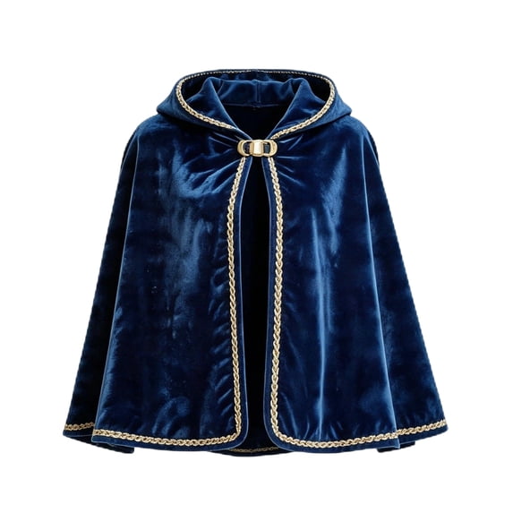 choiix Women's Hooded Velvet Cape Halloween Costume with Gold Woven Trim Short Cape Outfit for Party Cosplay Dress for Holiday