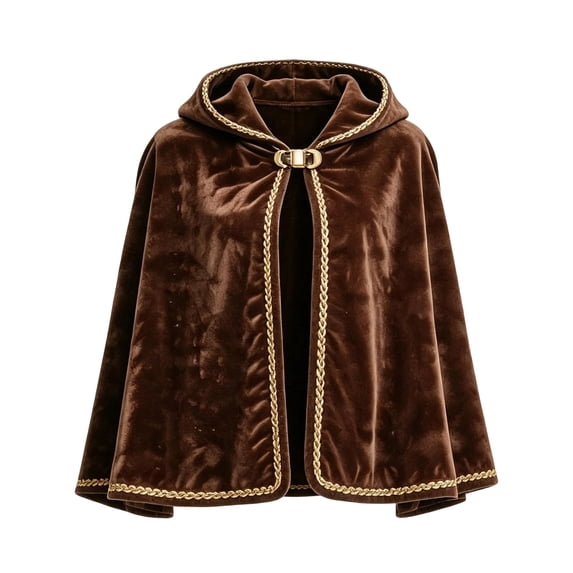 choiix Women's Hooded Velvet Cape Halloween Costume with Gold Woven Trim Short Cape Outfit for Party Cosplay Dress for Holiday