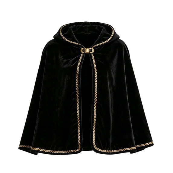 choiix Women's Hooded Velvet Cape Halloween Costume with Gold Woven Trim Short Cape Outfit for Party Cosplay Dress for Holiday