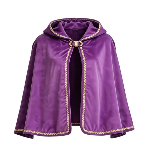 choiix Women's Hooded Velvet Cape Halloween Costume with Gold Woven Trim Short Cape Outfit for Party Cosplay Dress for Holiday