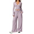 thumbnail image 1 of choiix Womens 3 Piece Athleisure Set with V Neck Wrap Top and Wide Leg Pants Versatile Lounge Tracksuit Matching Sweat Suit S, 1 of 4