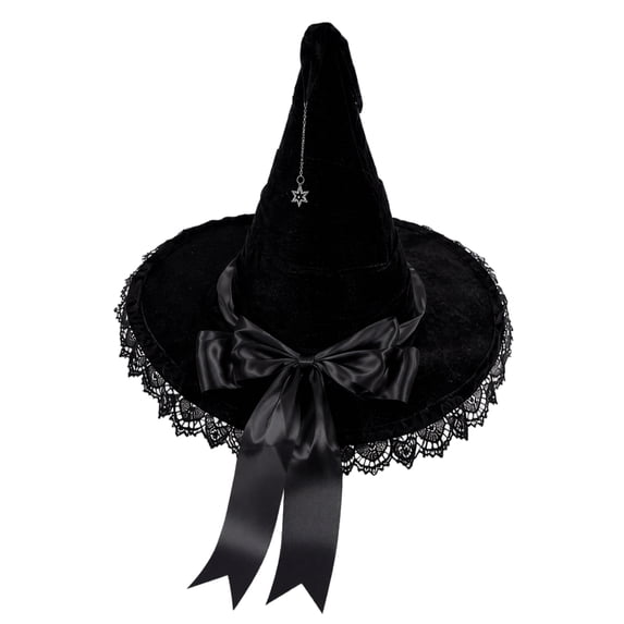choiix Womens Gothic Pointed Witch Hat Satin Bow Wide Brim Witch Hat Costume Hat Party Cosplay Hat Halloween Prop