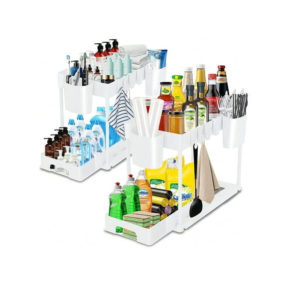 chonky world™ Adjustable Under Sink Storage Organizer - 2-Tier Pull-Out Cabinet Rack, Space-Saving Shelf for Bathroom & Kitchen, Heavy-Duty Steel