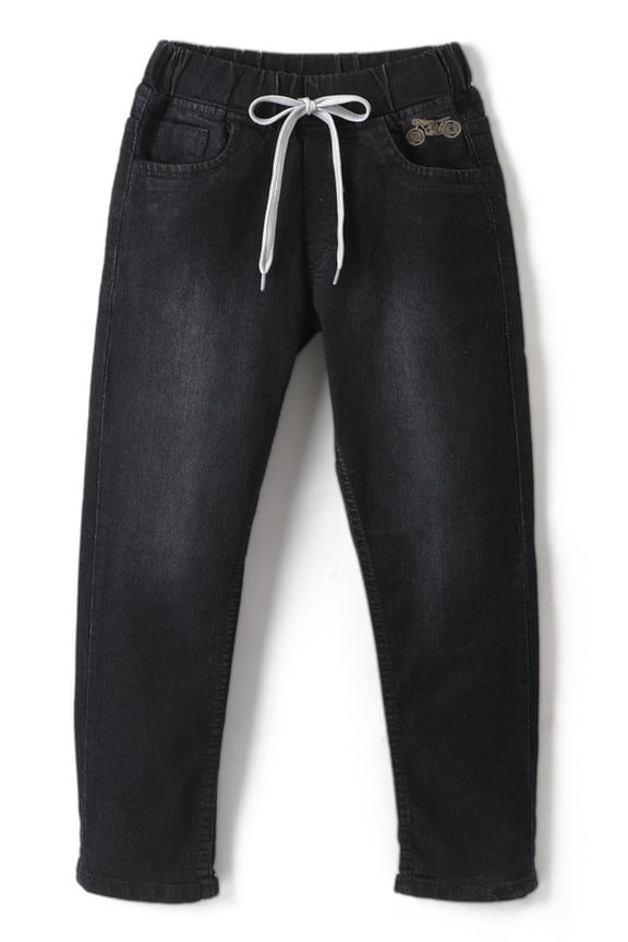 Boys Jeans - Elastic Waist with Drawstrings Stretchable Denim Pants in Slim Fit 30