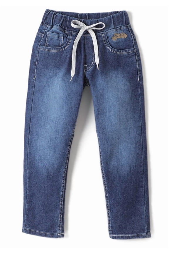 Boys Jeans - Elastic Waist with Drawstrings Stretchable Denim Pants in Slim Fit 36