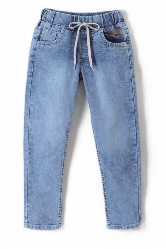 Boys Jeans - Elastic Waist with Drawstrings Stretchable Denim Pants in Slim Fit 38