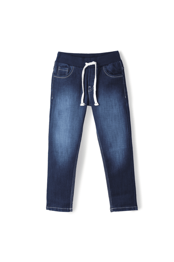 Boys Slim Fit Stretch Denim Jeans, Premium 3x1 Cotton Fabric with Rib Waistband & Drawstrings, Sizes 5-18