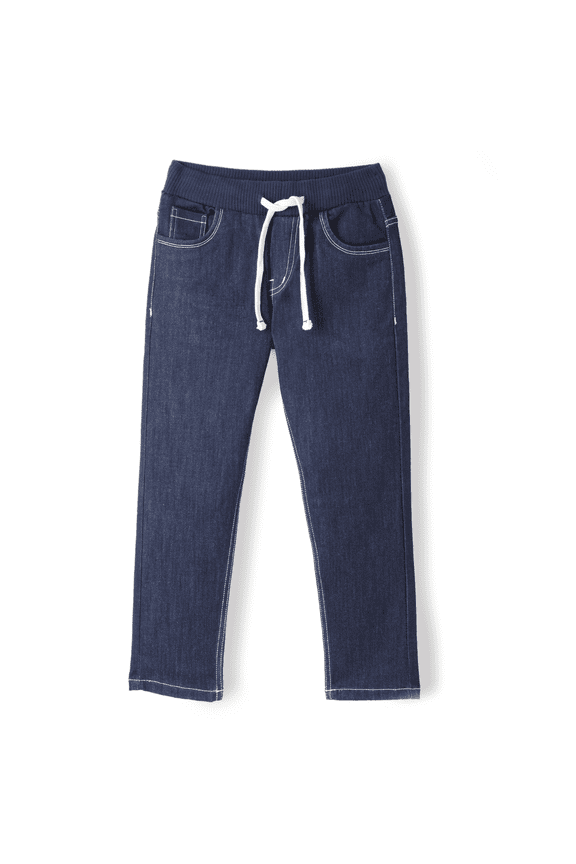 Boys Slim Fit Stretch Denim Jeans, Premium 3x1 Cotton Fabric with Rib Waistband & Drawstrings, Sizes 5-18