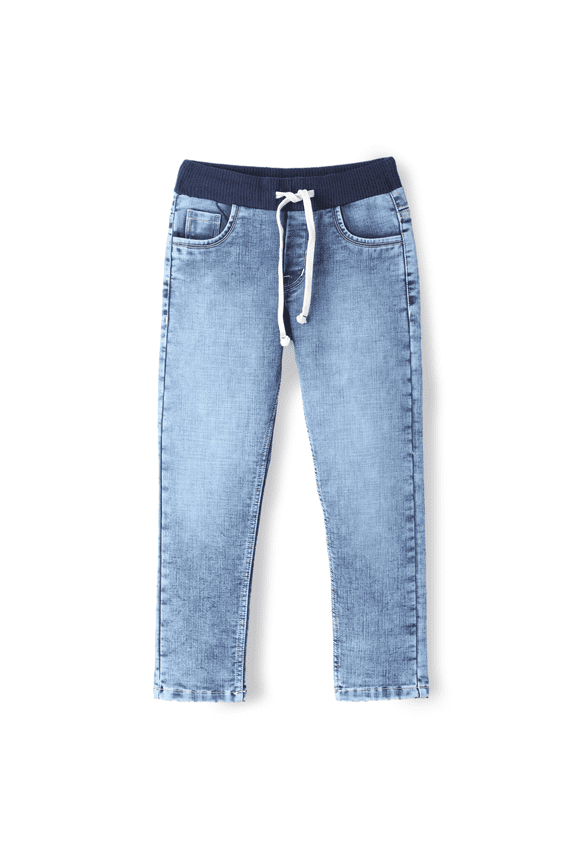 Boys Slim Fit Stretch Denim Jeans, Premium 3x1 Cotton Fabric with Rib Waistband & Drawstrings, Sizes 5-18