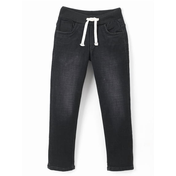 chopper club Boys Jeans in Premium Stretchable CottonKnitted Denim Fabric in Slim Fit and Half Cotton Rib Elastic + Button +Zip +Drawstrings Blue Full RIB Black 14