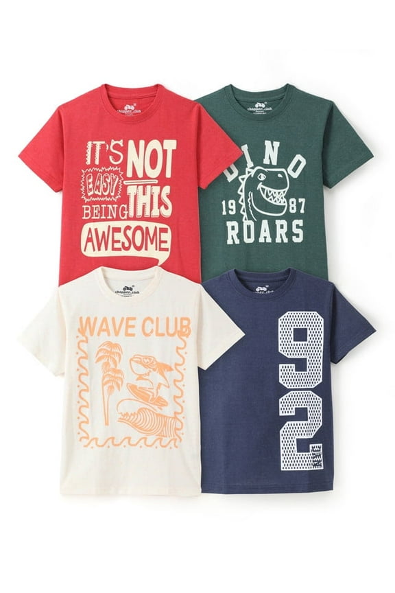 Boys Regular Fit T-Shirts, Pack of 4 in Sustainable Jersey Fabric, Sizes 5-14