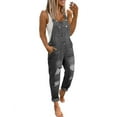 thumbnail image 1 of chouyatou Women's Fashion Jean Bib Overalls Adjustable Straps Ripped Distressed Denim Denim Pants, 1 of 4