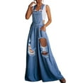 thumbnail image 1 of chouyatou Women's Loose Adjustable Strap Wide Leg Palazzo Denim Bib Overall Jeans Pants(RipBlue,XL), 1 of 3