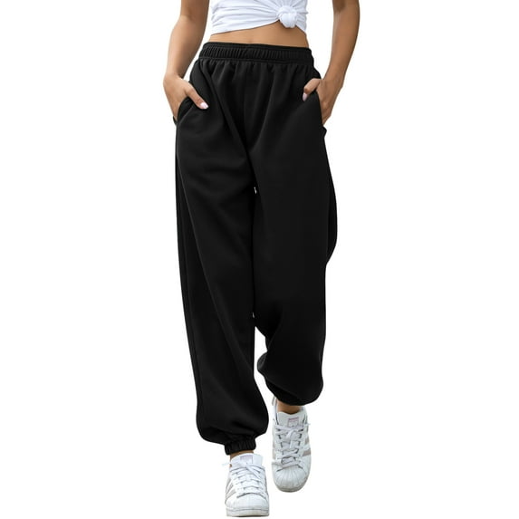 chouyatou Women's Sports High Waisted Loose Baggy Fleece Gym Jogger Sweatpants with Pocket