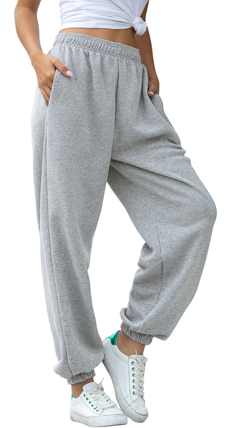Women's Cinch Bottom Sweatpants Pockets High Waist Sporty Gym Athletic ...