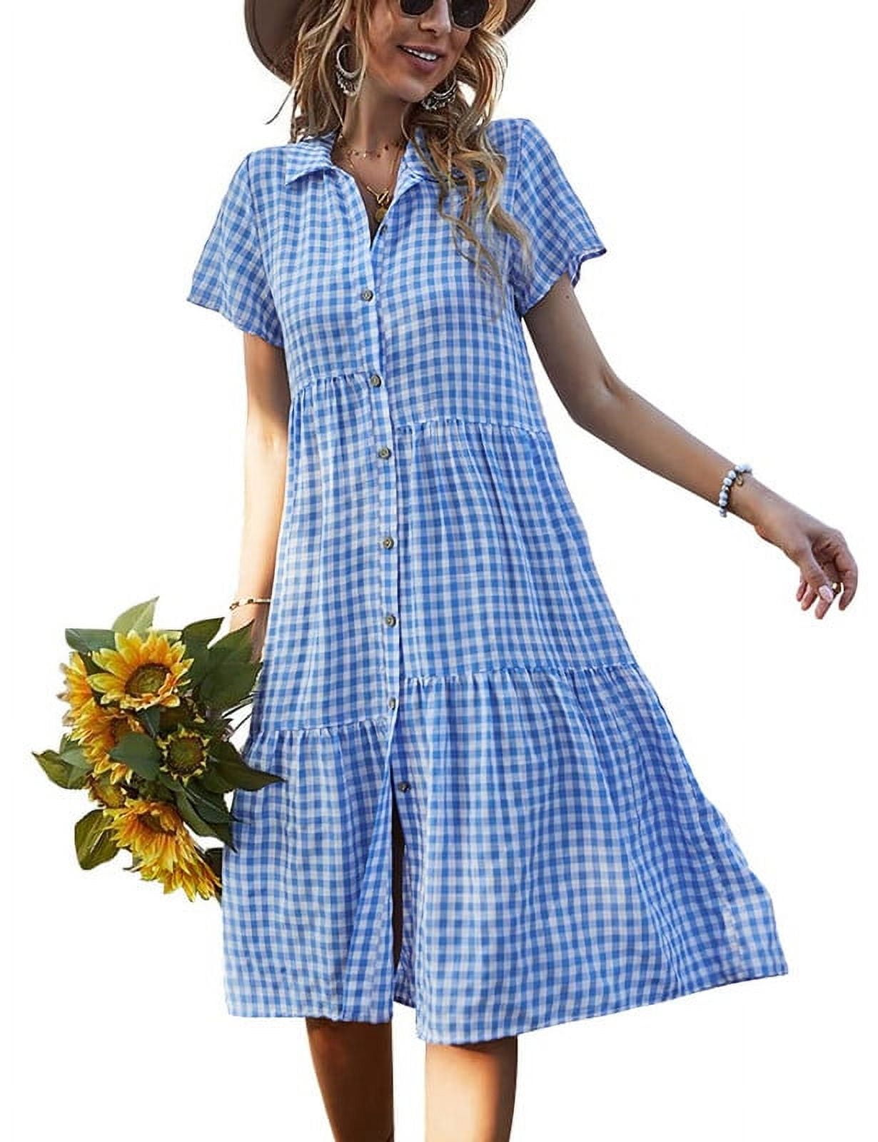 chouyatou Women's Summer Flutter Sleeve Midi Long Gingham Dress Plaid  Button Down Shirt Dress - Walmart.com