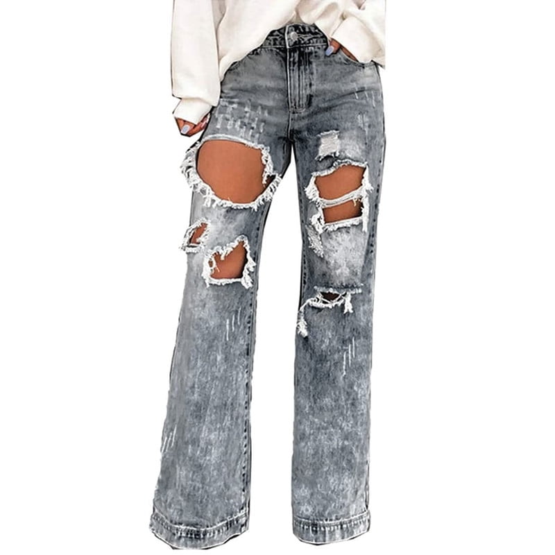 Chouyatou Y2k Barrel Jeans Women Wide Leg Jeans Baggy Distressed Printed Boyfriend Horseshoe Jeans Denim Pants