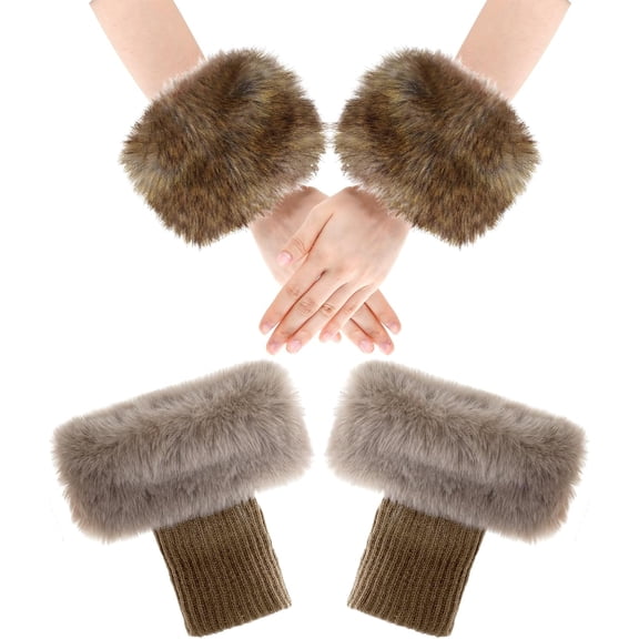 choyaxo Faux Fur Short Wrist Cuff Set Incluidng Fuzzy Arm Warmers Boot Cuffs Furry for Women Girls