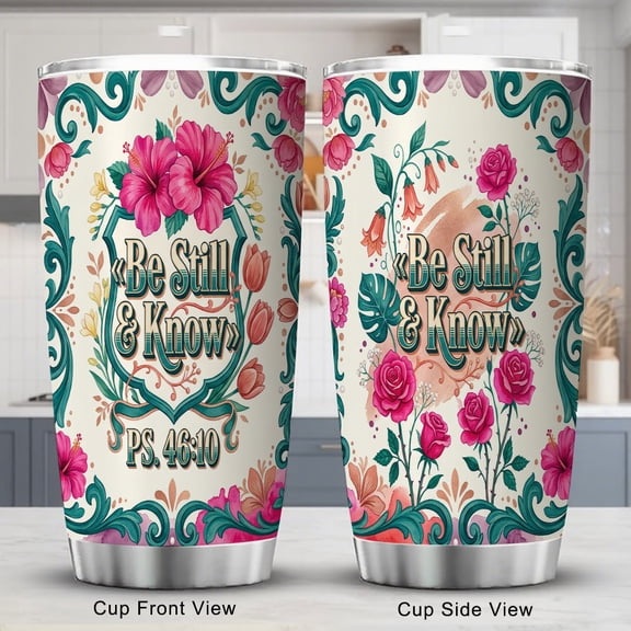 christian Tumbler 20oz Vacuum Insulated Coffee Mug Purple and Teal Floral