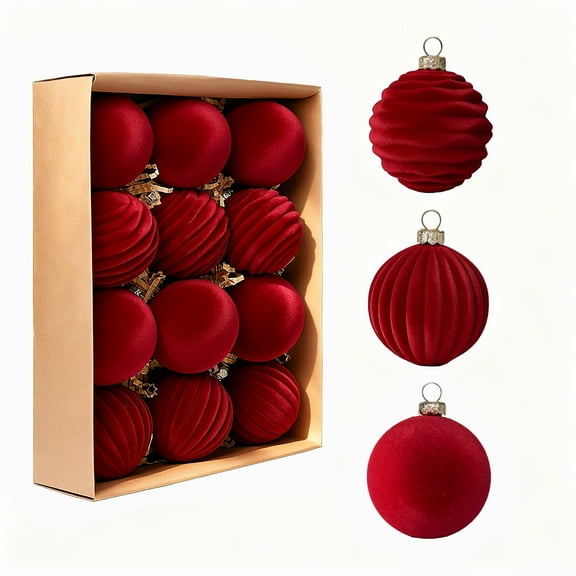 Behome 12 Packs Velvet Christmas Ball Ornaments, 2.36 Inches Flocked Hanging Xmas Balls Decorations for Xmas Tree, Holiday, Wedding, Party
