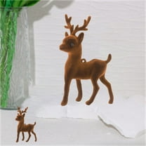 Flocked Standing Deer Ornament - Miniature Desktop Decor for Office Home, Christmas Village Decoration, Realistic L Model Animal Figurine Gift
