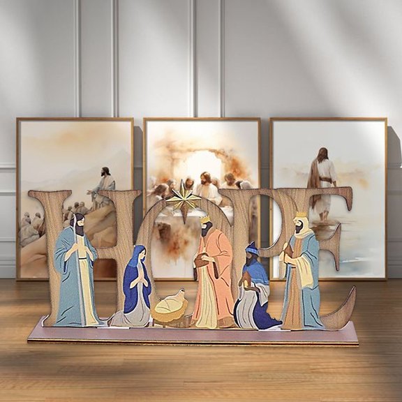 Wooden Christmas Party Scene Decoration - Tabletop Centerpiece Ornaments, Rustic Holiday Village Display, Farmhouse Mantel Decor with Snow