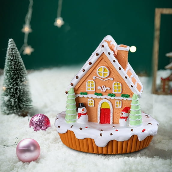 Miniature Snow Village Dessert Stand - Christmas Bakery Display Prop, Store Showcase Decoration, Resin Tabletop Scene Decor for Sweets